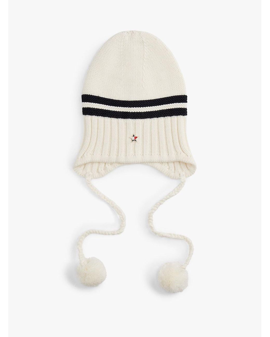 Tommy Hilfiger White Tommy Girl Stripe Wool Blend Bauble Beanie