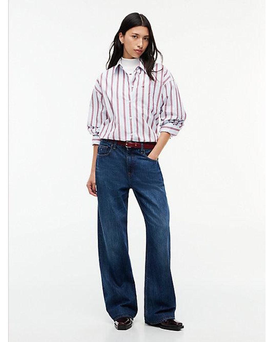 Tommy Hilfiger White Tommy Jeans Oversized Fit Yarn Dyed Poplin Shirt