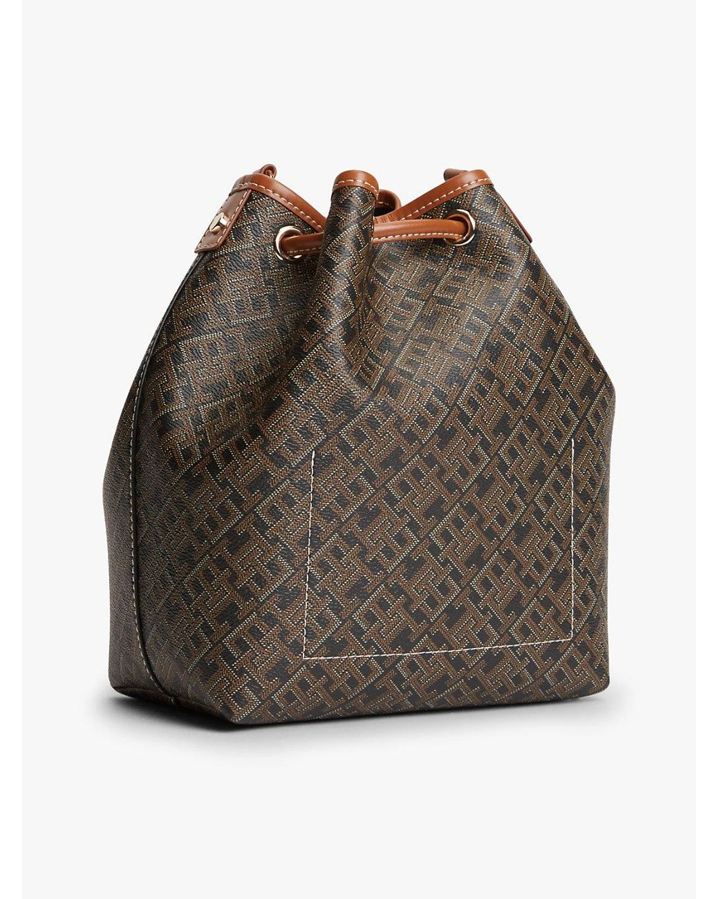 Tommy Hilfiger Brown Th Monoplay Crossbody Drawstring Bucket Bag