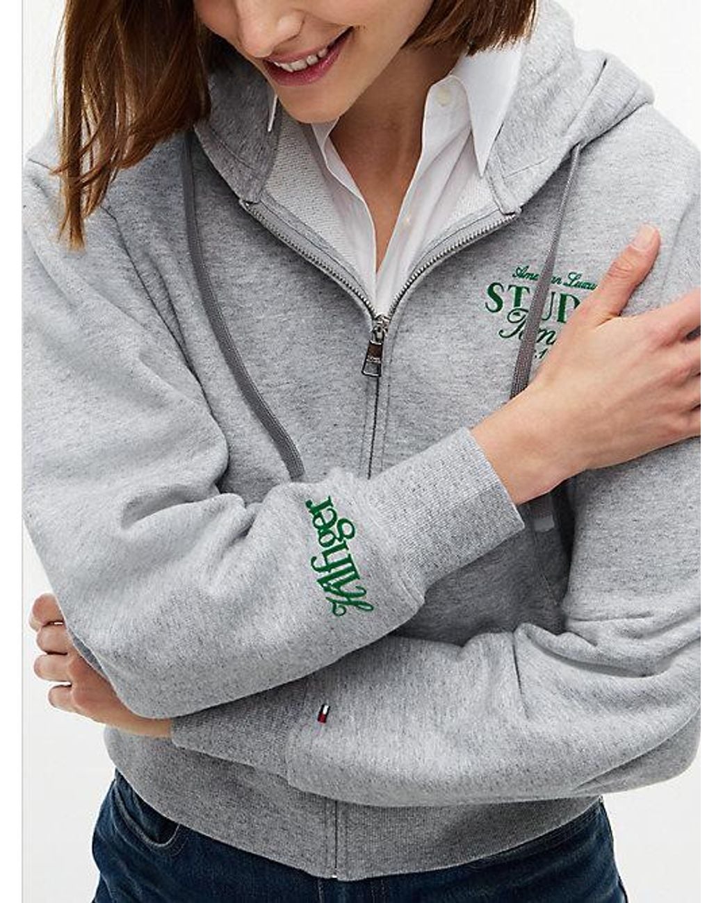 Tommy Hilfiger Gray Logo Zip Thru Oversized Hoody