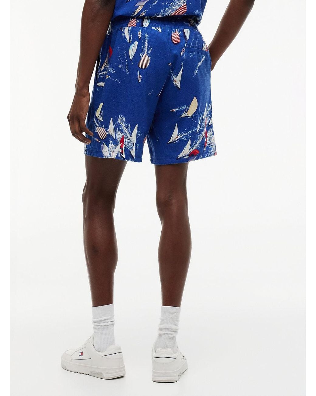 Tommy Hilfiger Blue Print Linen Blend Regular Shorts for men