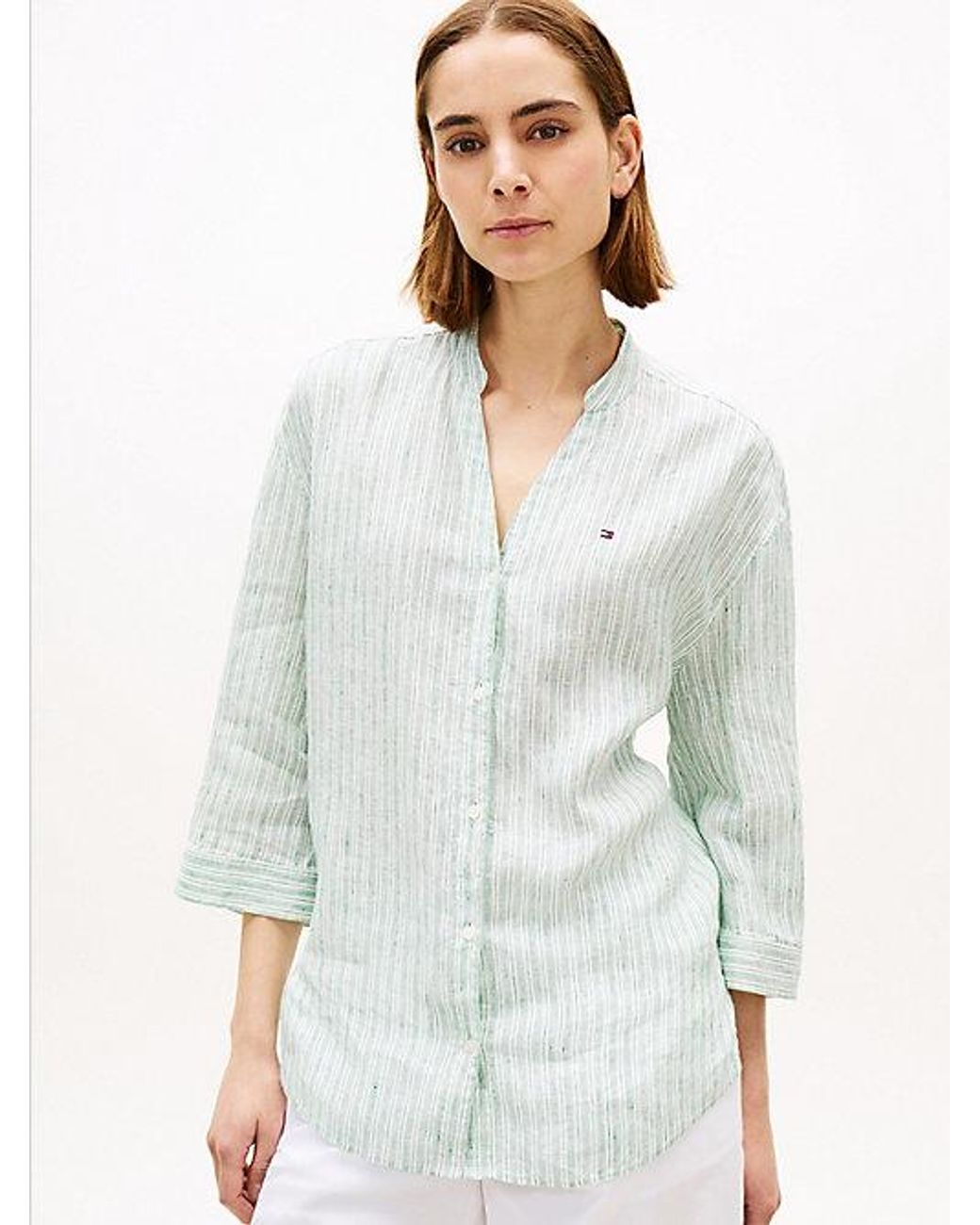 Tommy Hilfiger White Relaxed Fit Pure Linen Half Sleeve Shirt