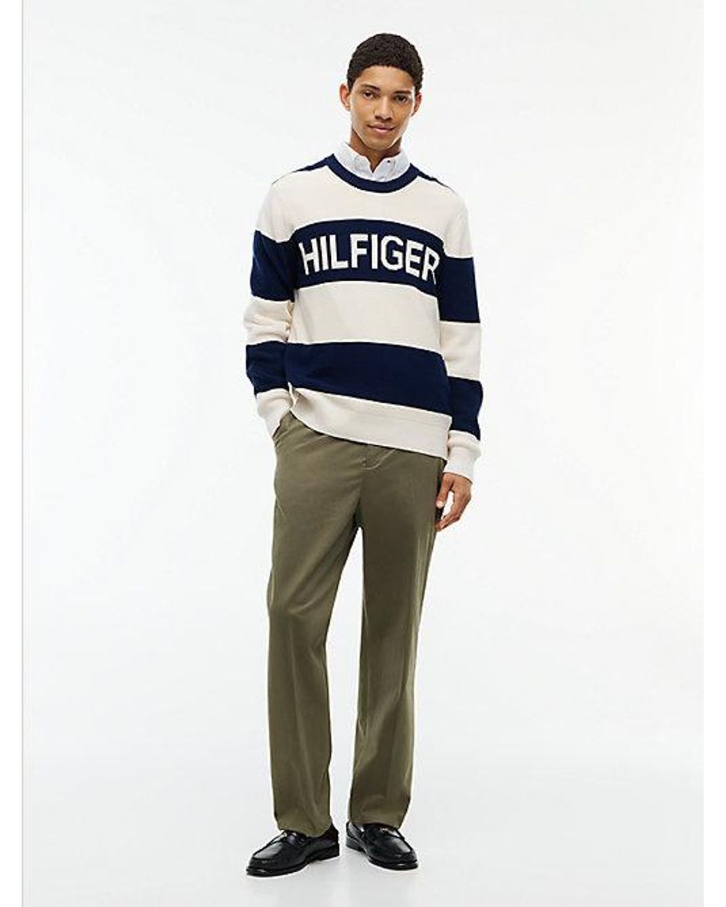 Tommy Hilfiger Blue Intarsia Logo Waffle Knit Relaxed Jumper for men