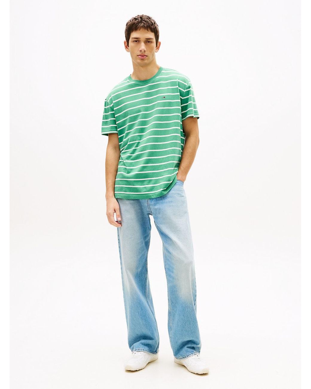 Tommy Hilfiger Green Tommy Flag Stripe Jersey T-Shirt for men
