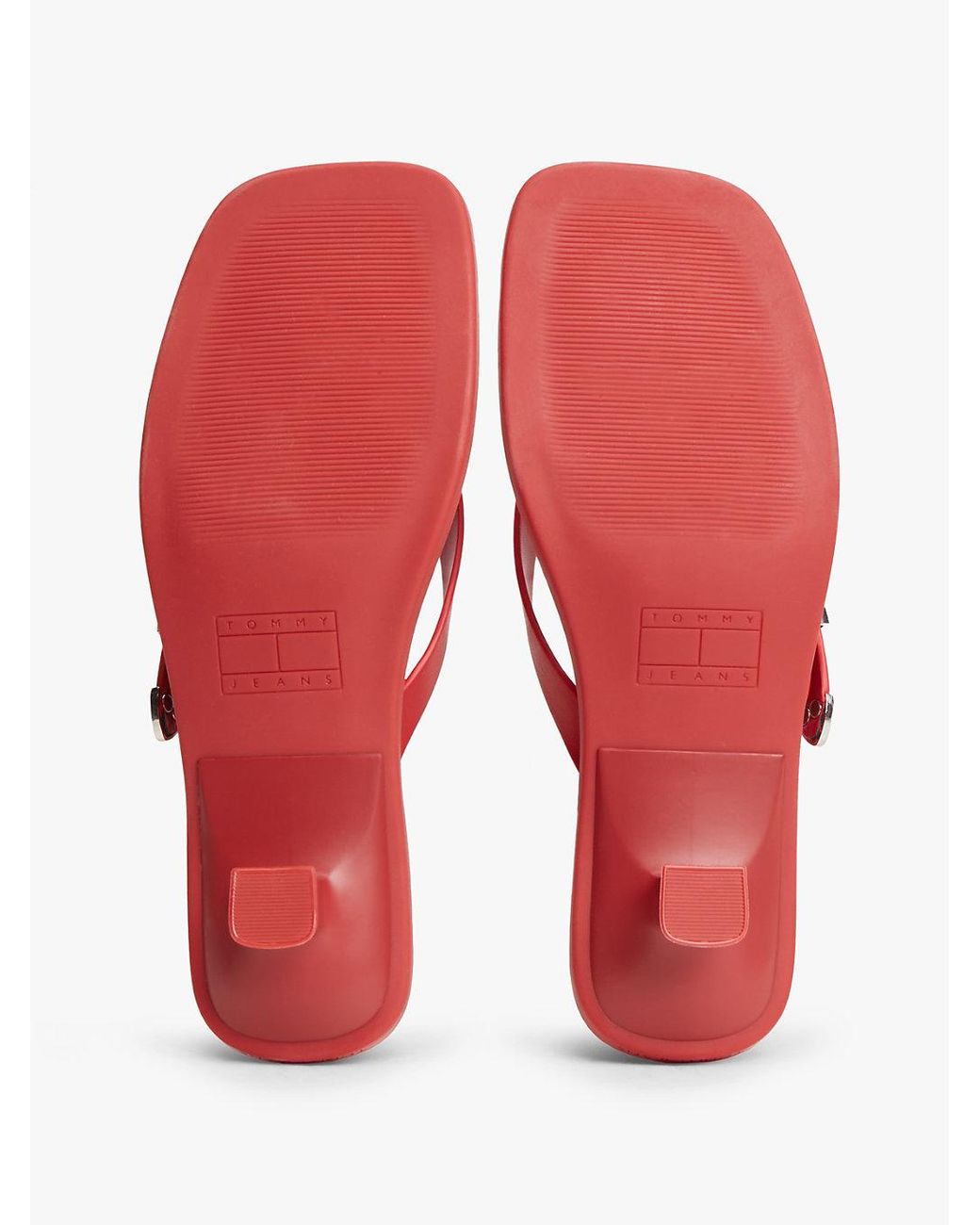 Tommy Hilfiger Red Leather Kitten Heel Toe Post Sandals