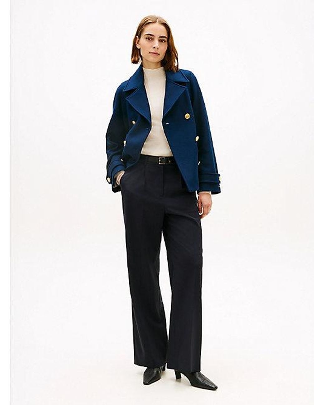 Tommy Hilfiger Blue Wool Blend Double Breasted Peacoat