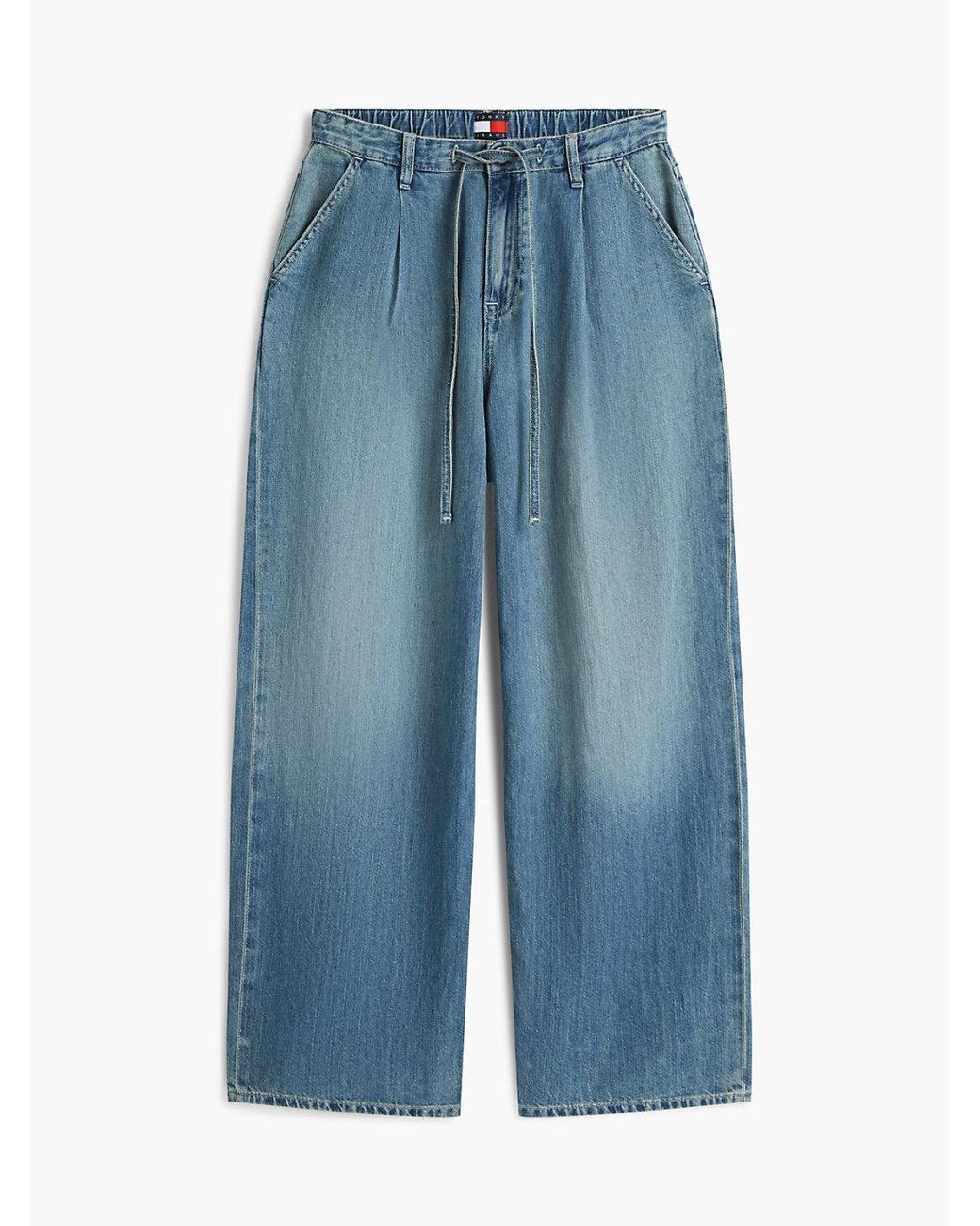 Tommy Hilfiger Blue Drawstring Loose Wide Leg Jeans With Linen