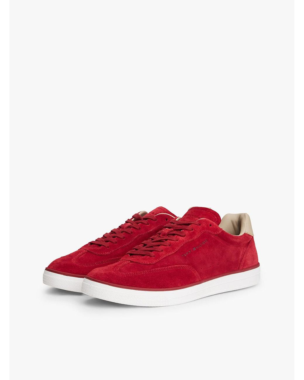 Tommy Hilfiger Red Luxe Embossed Logo Suede Trainers for men