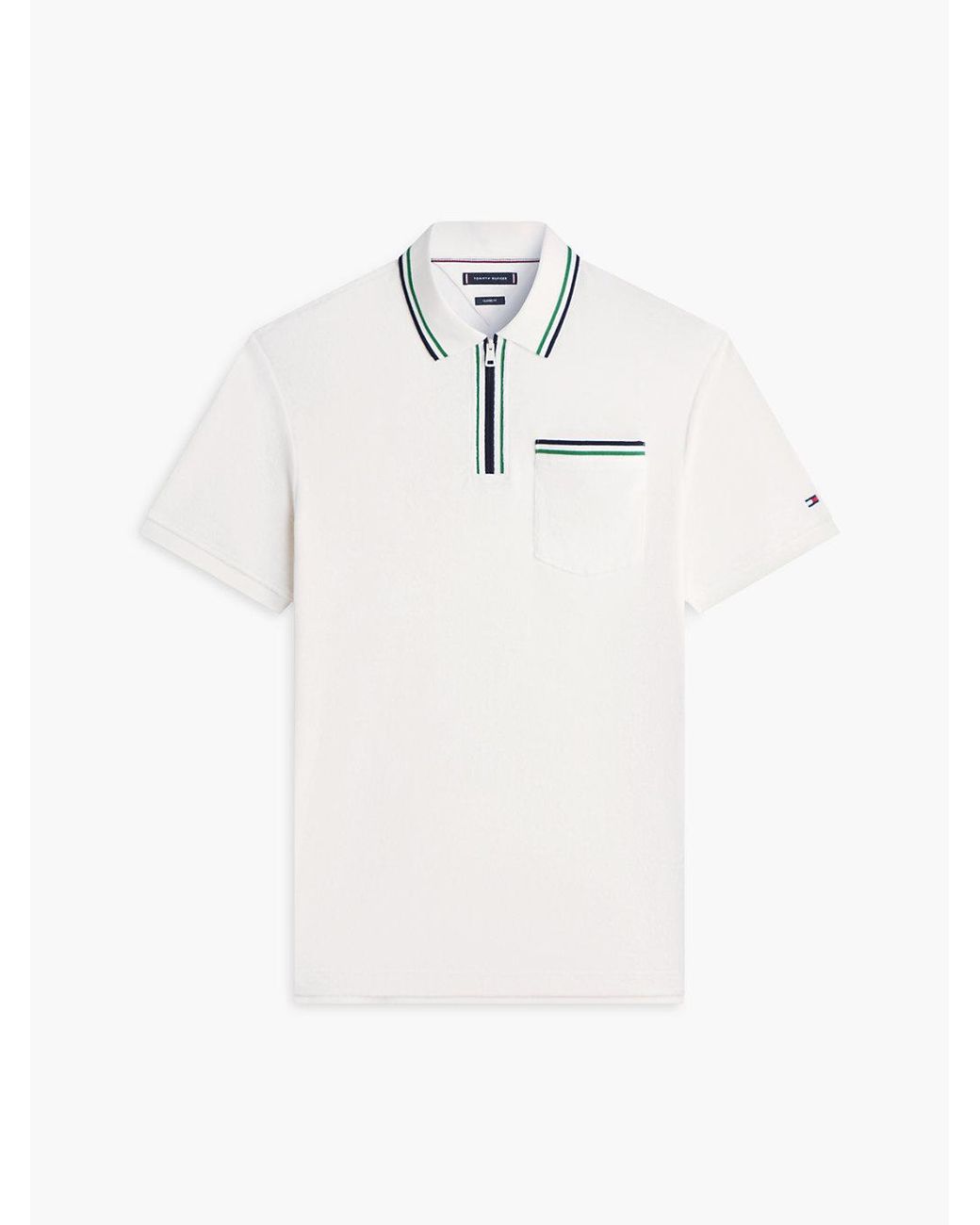 Tommy Hilfiger White Classic Fit Tipped Towelling Zip Polo Shirt for men