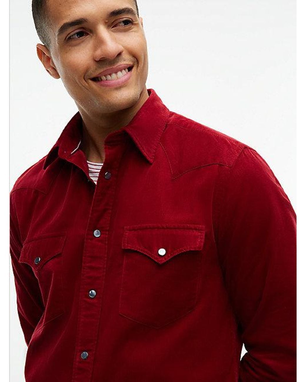 Tommy Hilfiger Red Regular Fit Western Corduroy Shirt for men