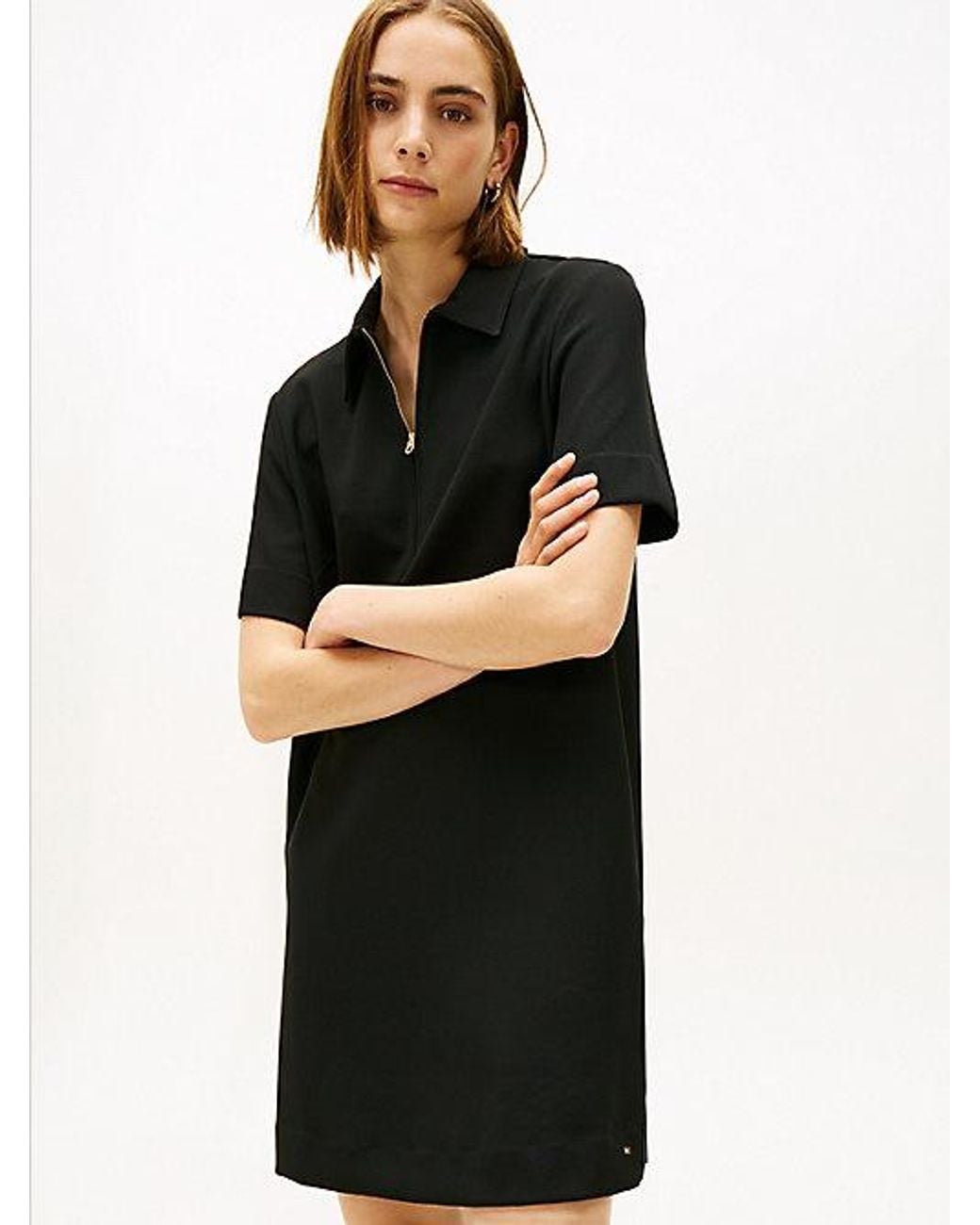 Tommy Hilfiger Black Quarter-Zip Relaxed Shift Dress