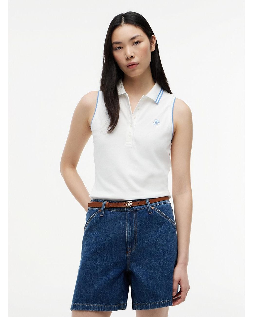 Tommy Hilfiger White 1985 Slim Fit Pique Sleeveless Polo Shirt