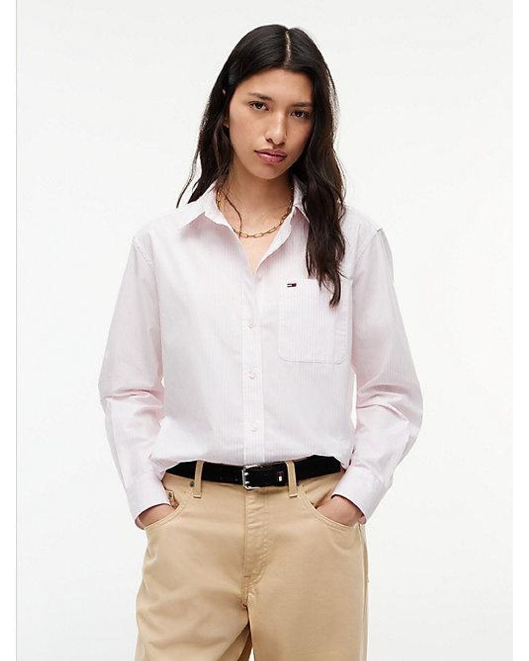 Tommy Hilfiger White Relaxed Fit Yarn Dyed Poplin Shirt