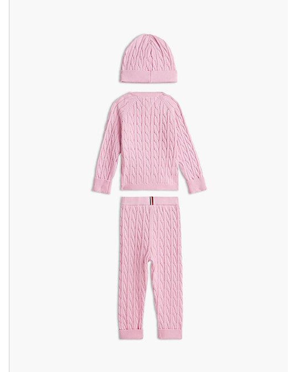 Tommy Hilfiger Pink Cable Knit Cardigan Trousers And Beanie Gift Set