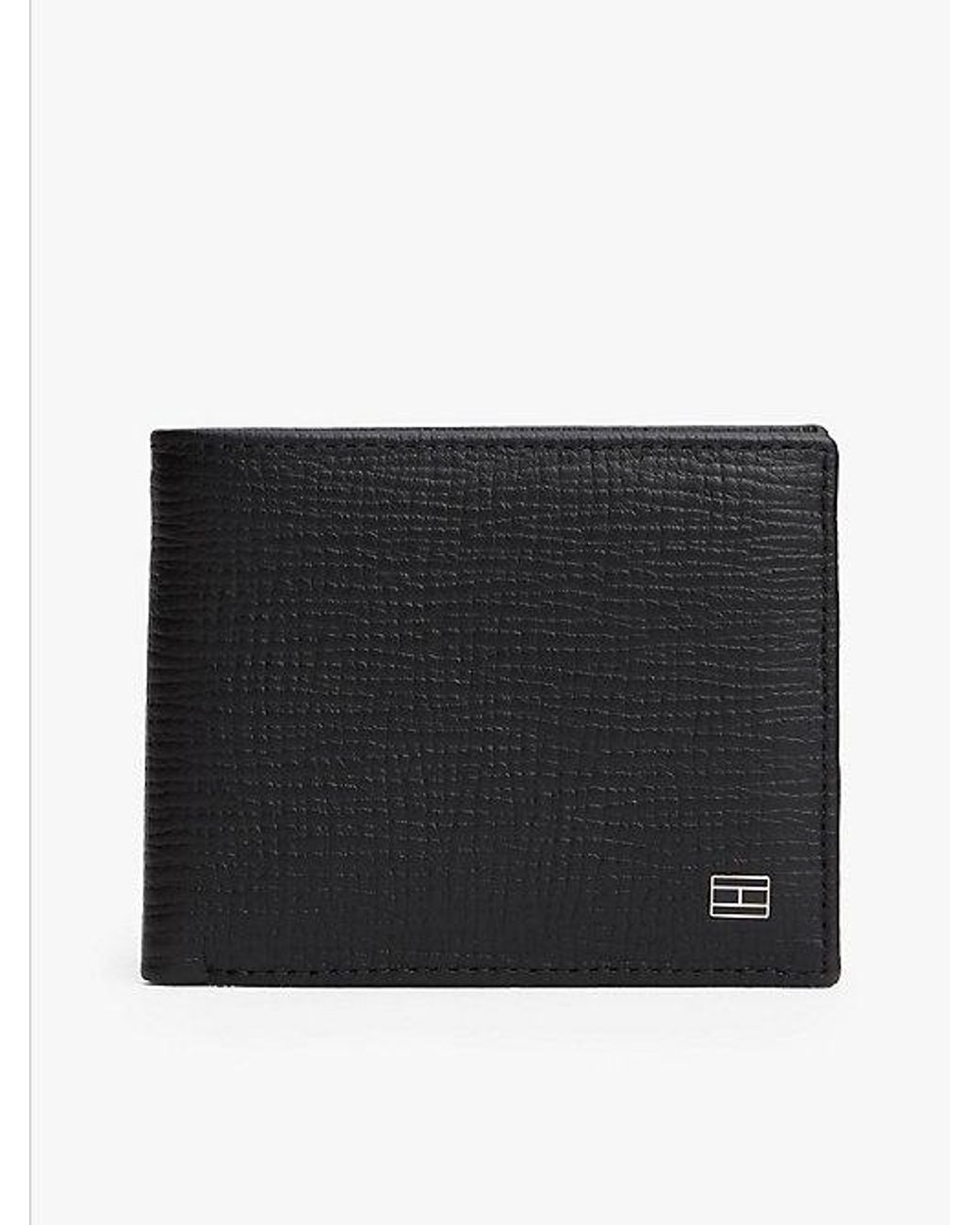 Tommy Hilfiger Black Hilfiger Flag Leather Bifold Credit Card Wallet for men