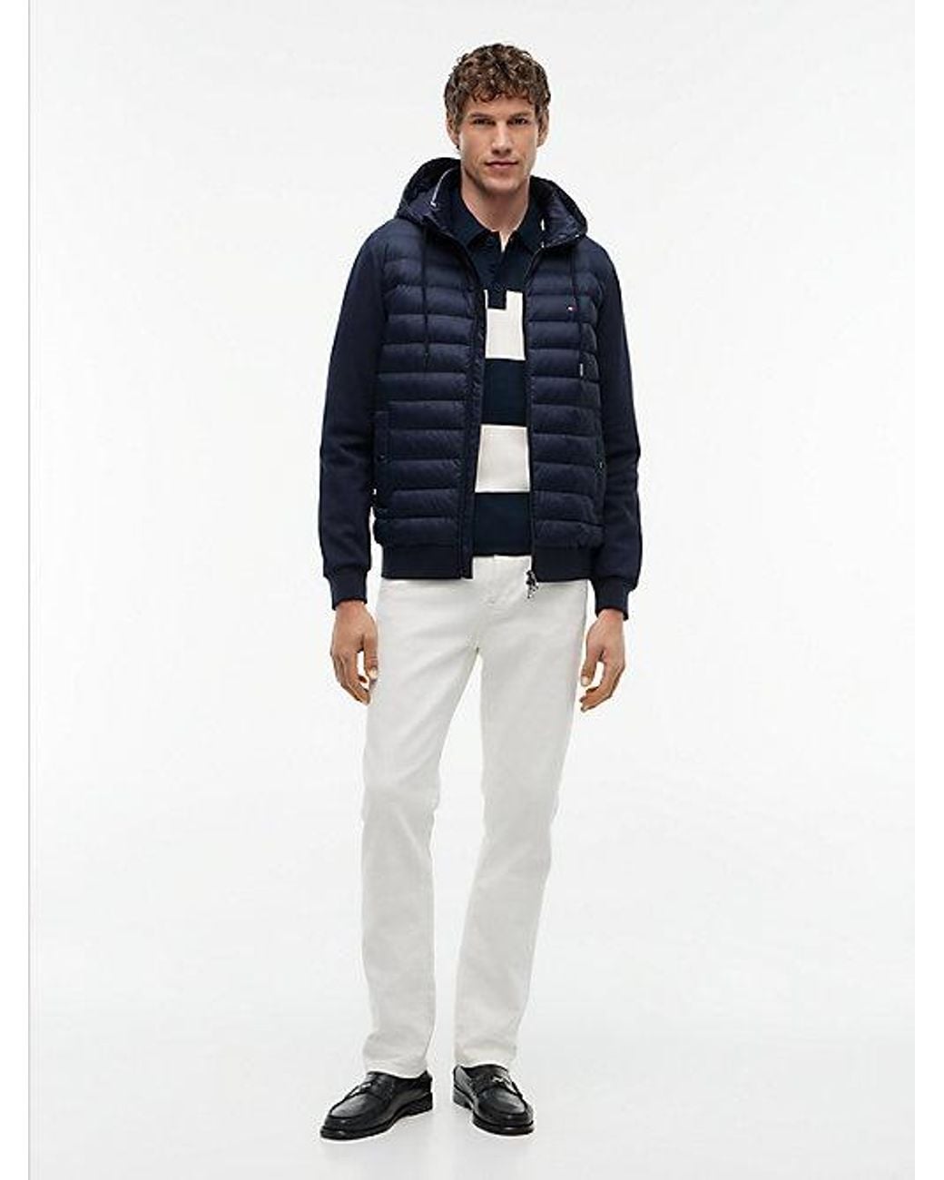 Tommy Hilfiger Blue Mixed Texture Zip Thru Hooded Sweatshirt for men