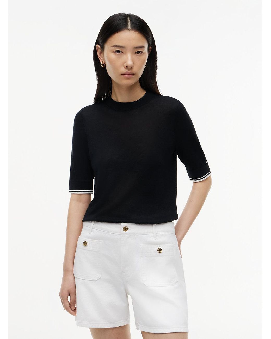 Tommy Hilfiger Black Tipped Short Sleeve Jumper With Silk