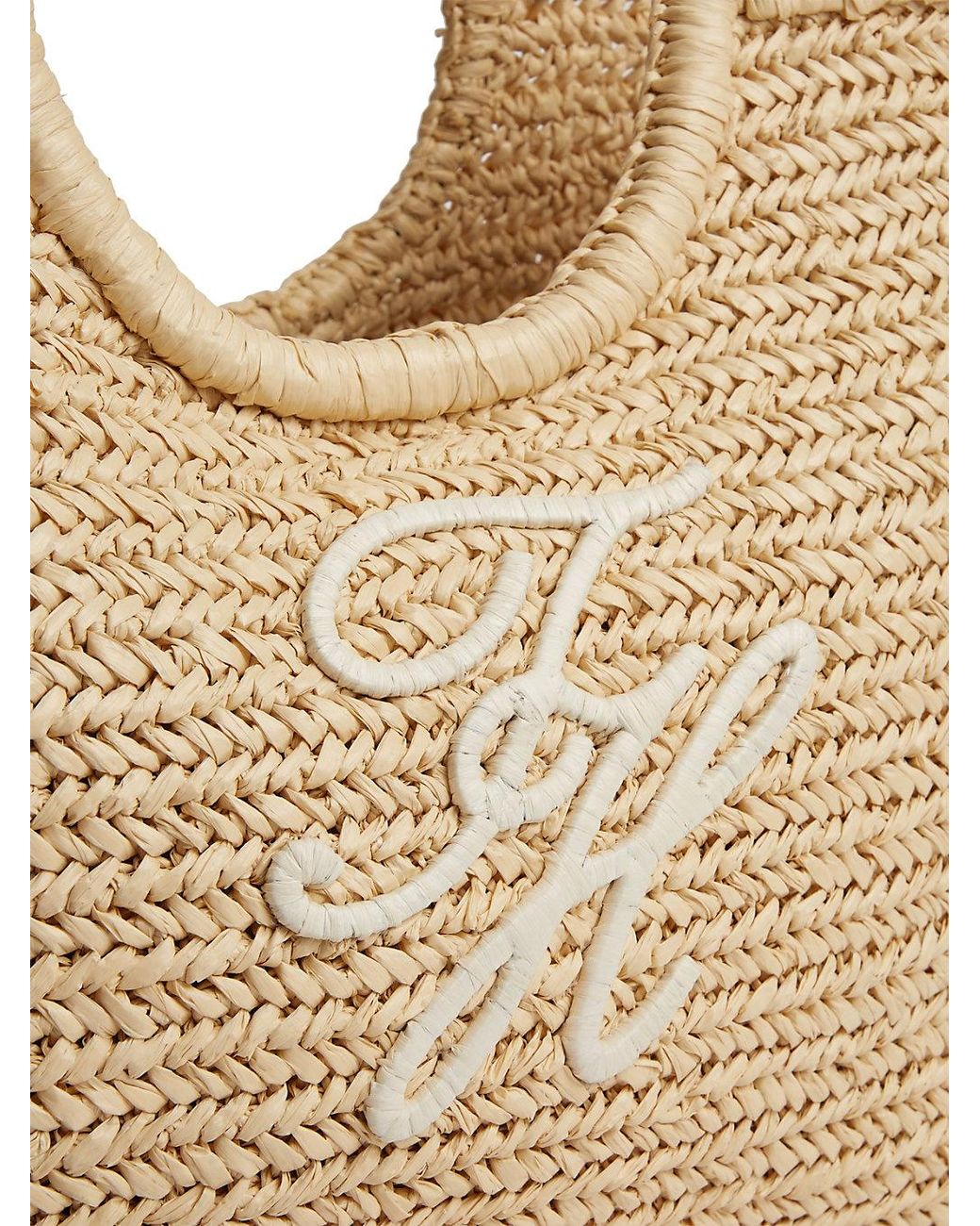 Tommy Hilfiger Natural Raffia Textured Logo Tote Bag
