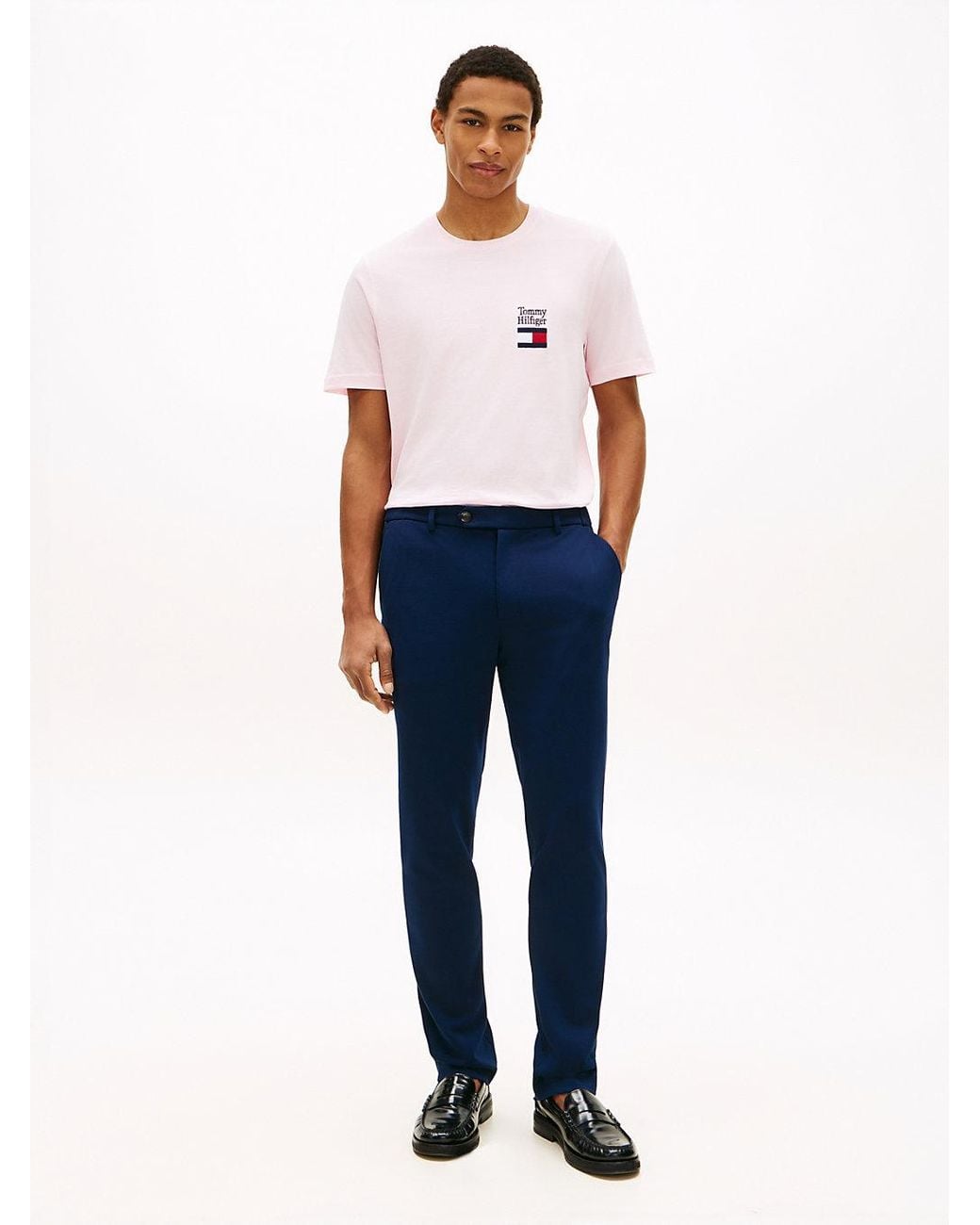 Tommy Hilfiger White Logo Embroidery Jersey Crew Neck T-Shirt for men