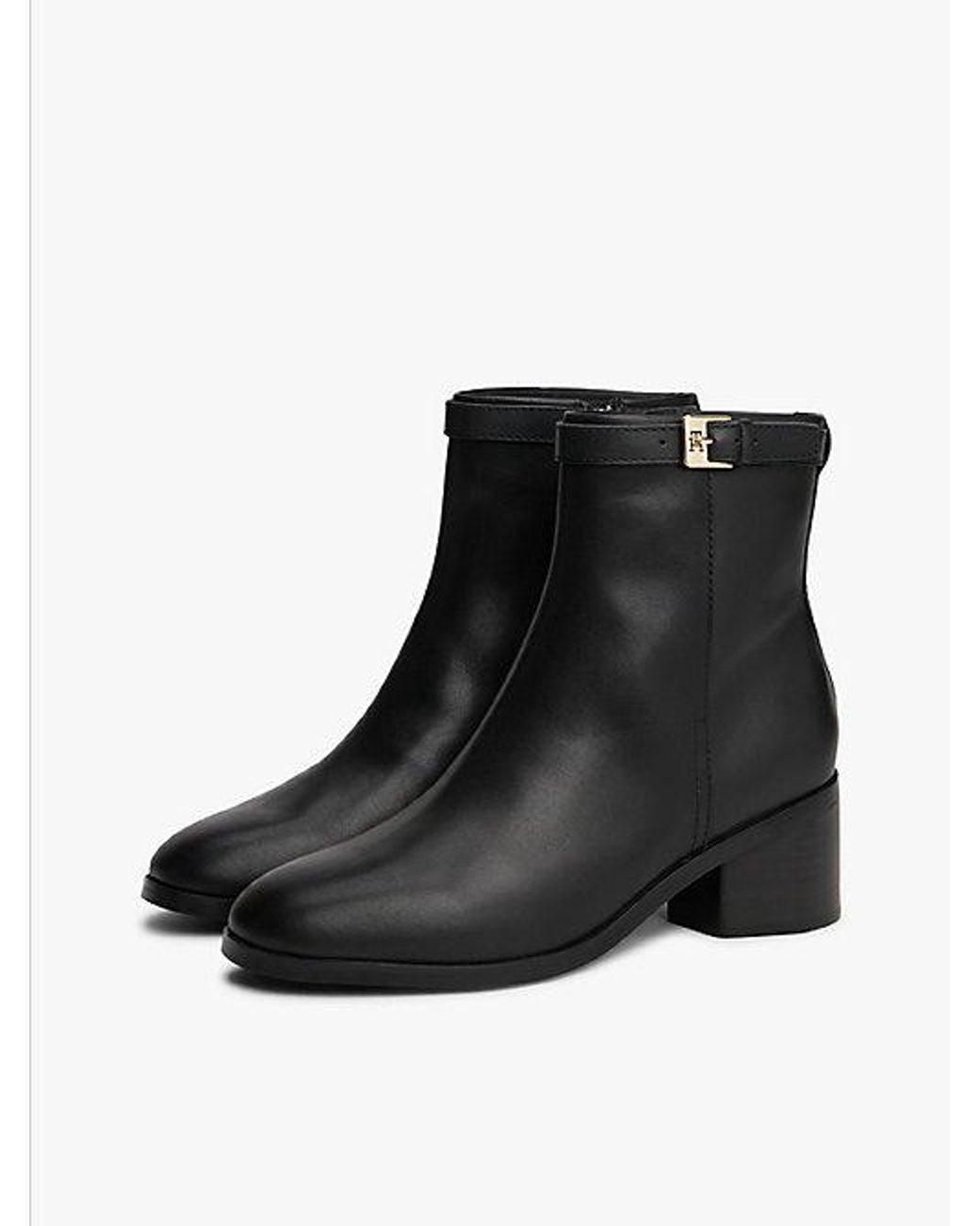 Tommy Hilfiger Black Leather Th Monogram Buckle Ankle Boots