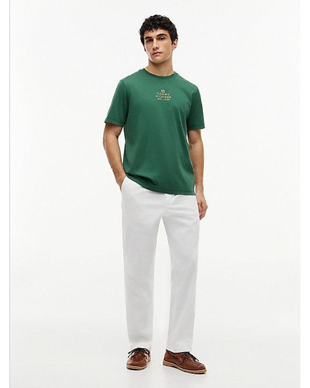 Tommy Hilfiger Green Tonal Logo Embroidery Interlock Knit T-Shirt for men