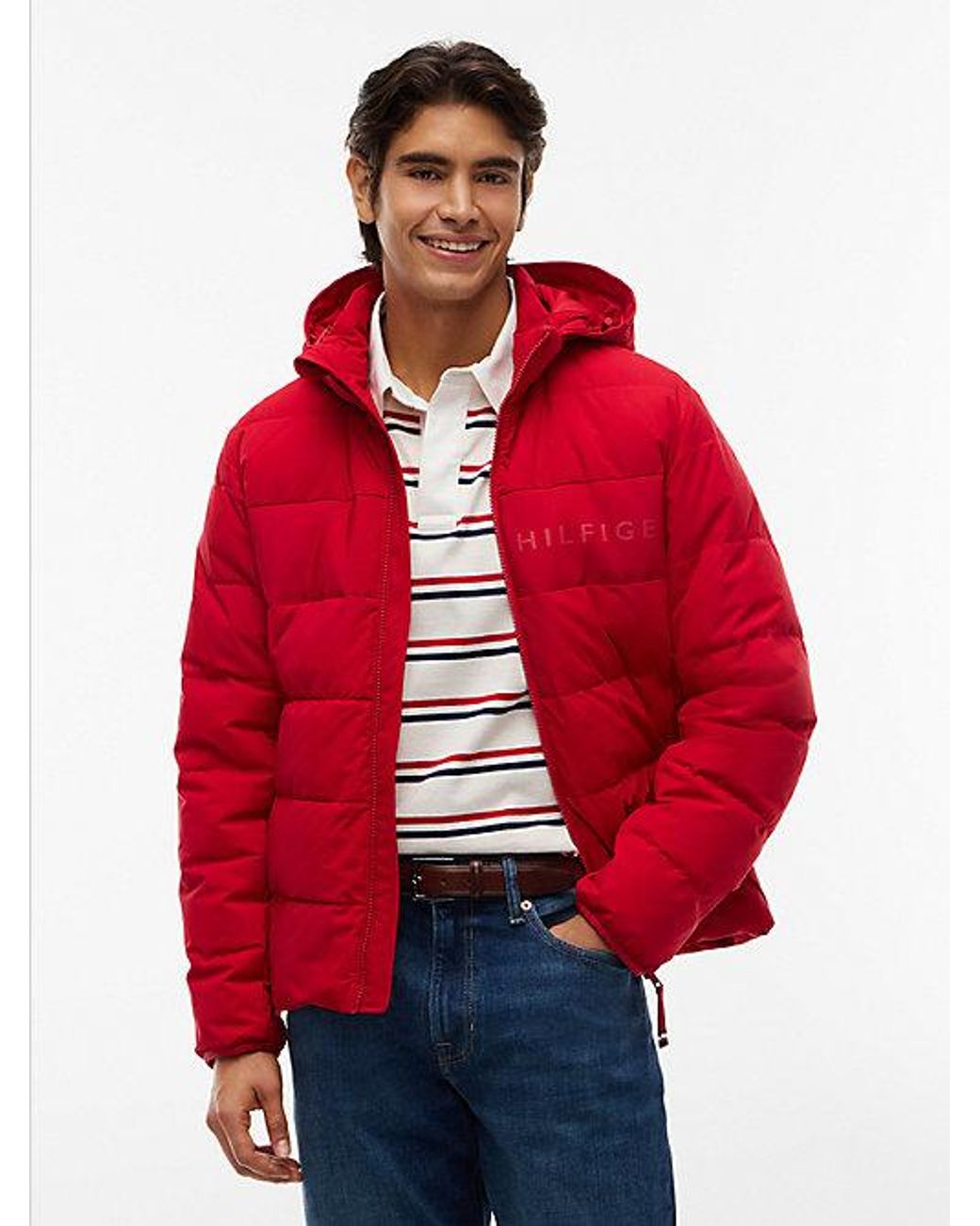 Tommy Hilfiger Red Detachable Hood Puffer Jacket for men
