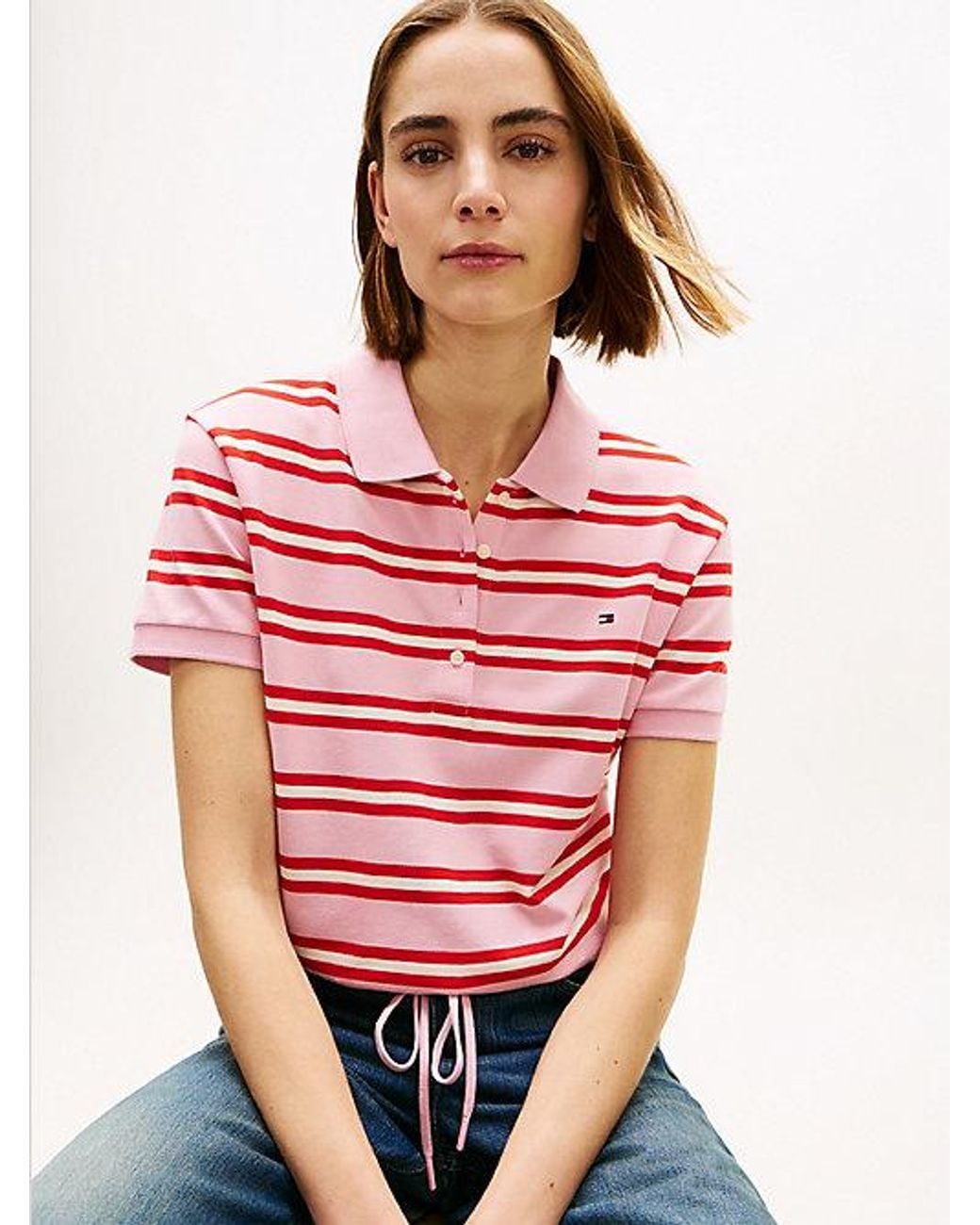 Tommy Hilfiger Red 1985 Regular Fit Tie Front Polo Shirt