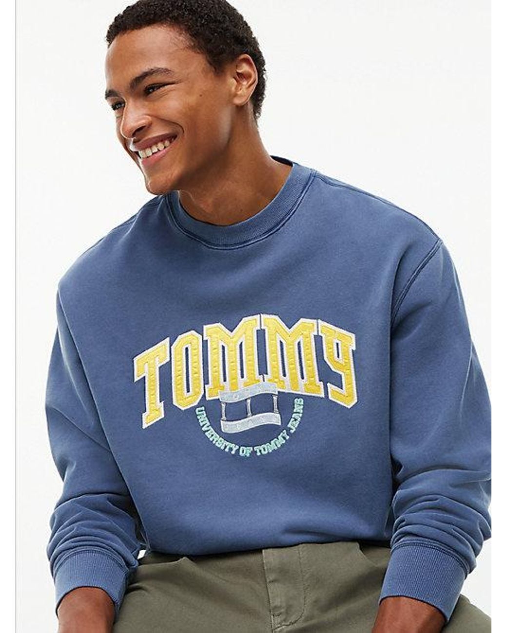 Tommy Hilfiger Blue Tommy Jeans Varsity Logo Relaxed Terry Sweatshirt for men