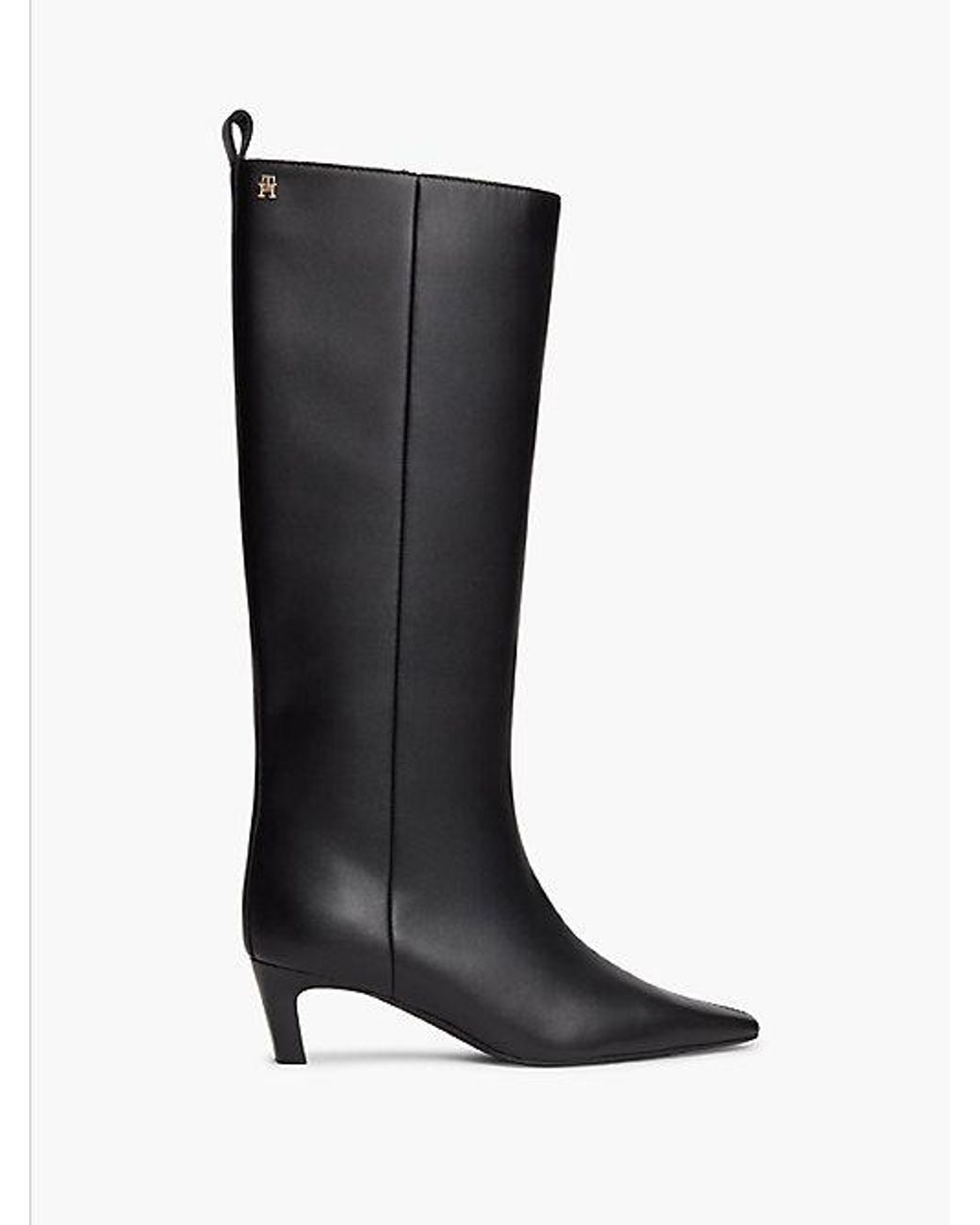 Tommy Hilfiger Black Kitten Heel Leather Knee High Boots