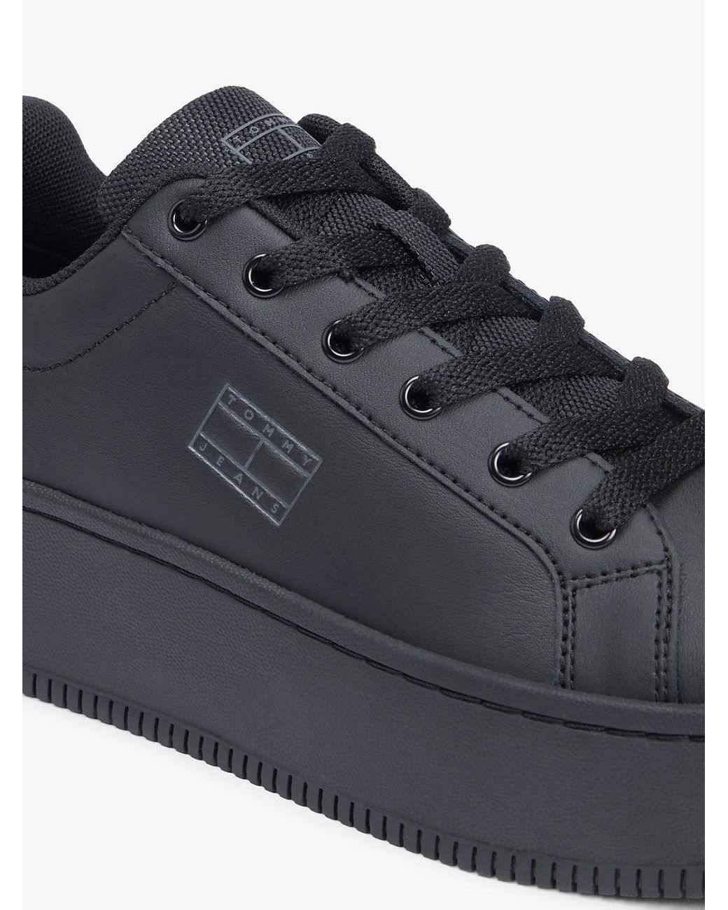 Tommy Hilfiger Blue Essential Logo Platform Trainers With Leather