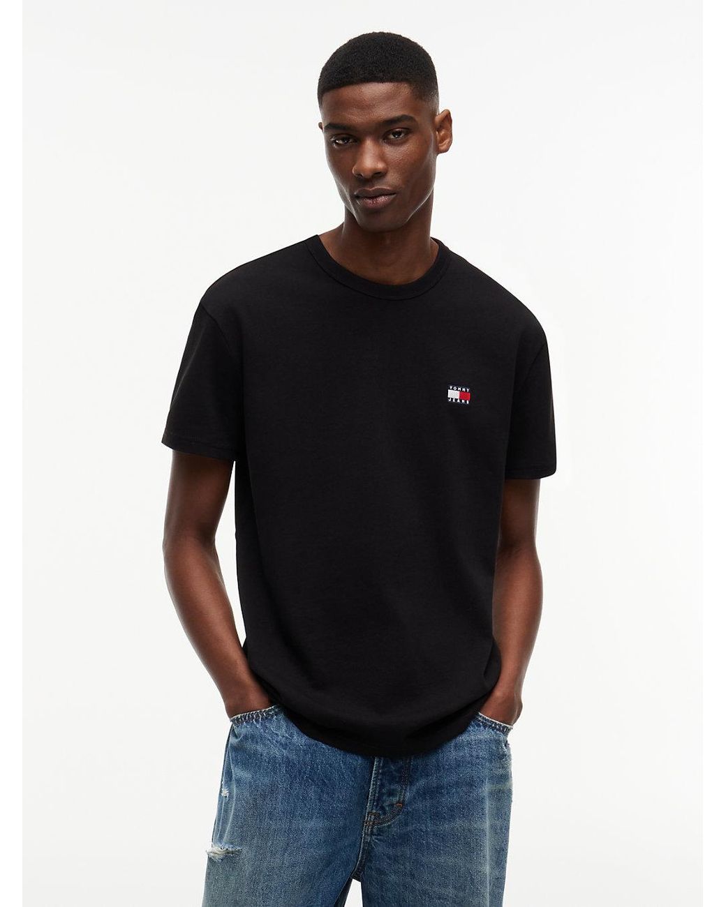 Tommy Hilfiger Black Short Sleeve Solid Cotton Graphic T-shirts for men