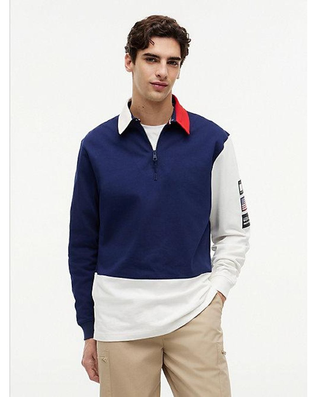 Tommy Hilfiger Blue Tommy X U.S. Sail Gp Team Colour-Blocked Rugby Shirt