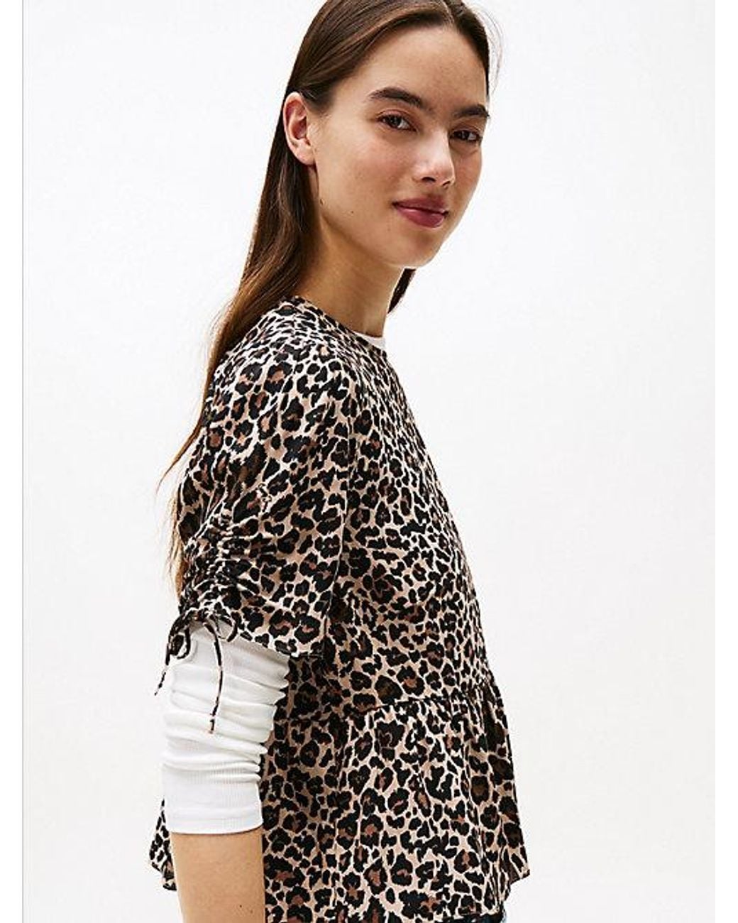 Tommy Hilfiger Black Leopard Print Short Sleeve Blouse
