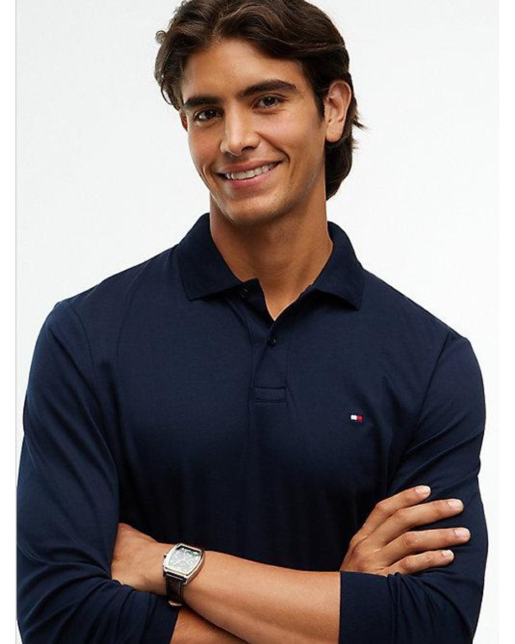 Tommy Hilfiger Blue Fluid Cotton Long Sleeve Polo Shirt for men