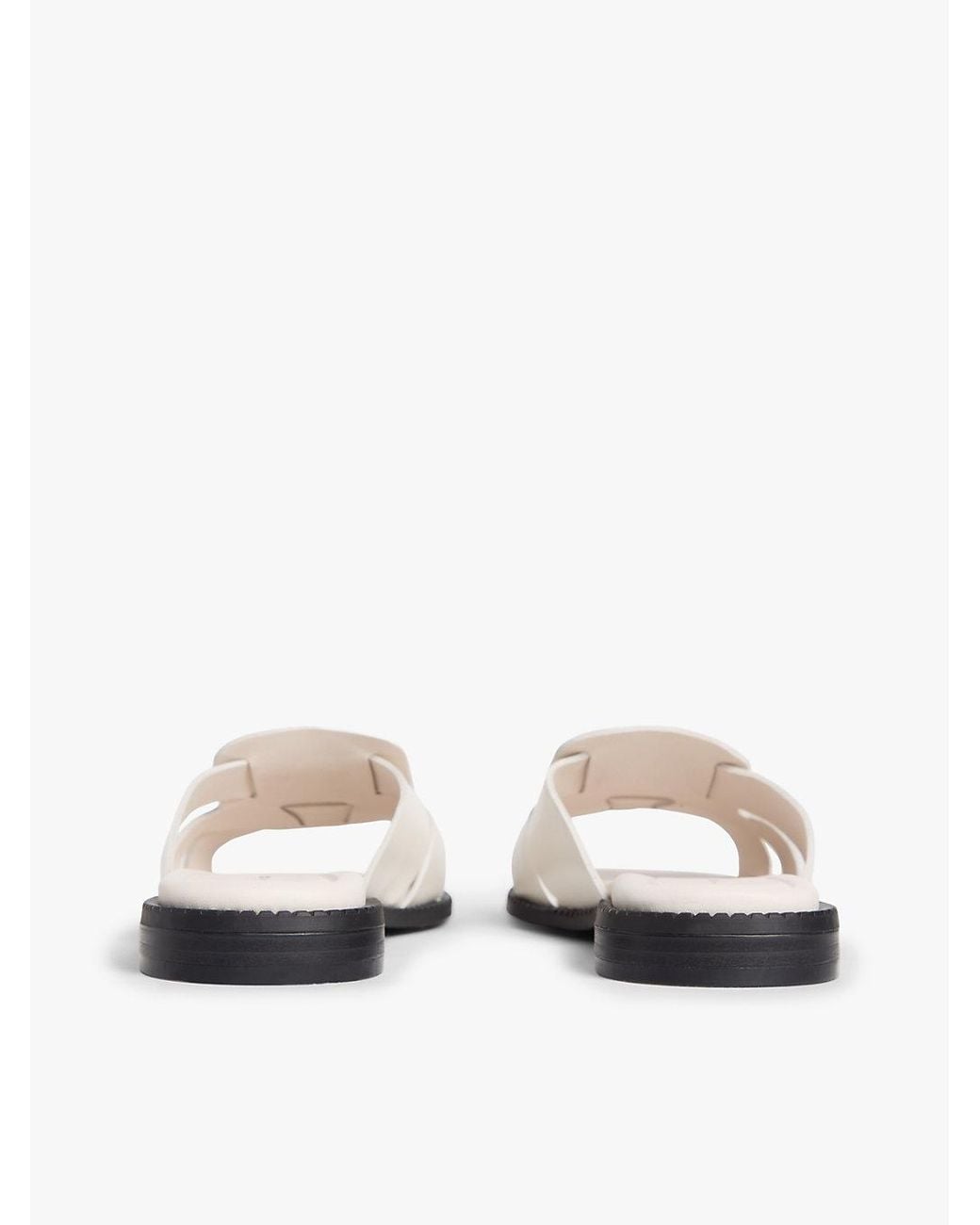 Tommy Hilfiger White Leather Crest Square Toe Sandals