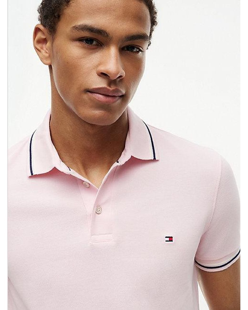 Tommy Hilfiger White Slim Fit Tipped Pique Polo Shirt for men