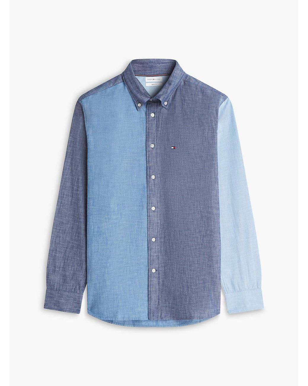 Tommy Hilfiger Blue Relaxed Fit Colour-Blocked Chambray Shirt for men
