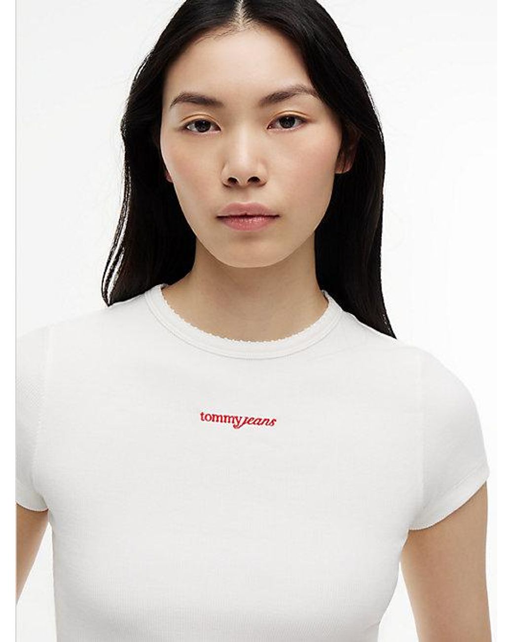 Tommy Hilfiger White Logo Ribbed Slim T-Shirt