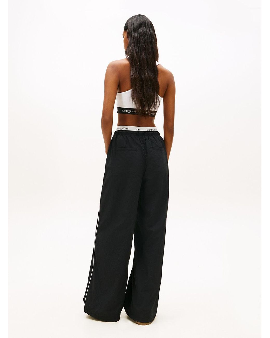 Tommy Hilfiger Black Repeat Logo Tape Wide Leg Joggers