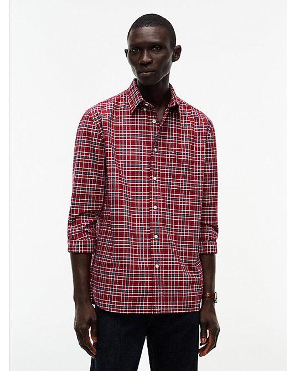 Tommy Hilfiger Red Relaxed Fit Tartan Check Oxford Shirt for men