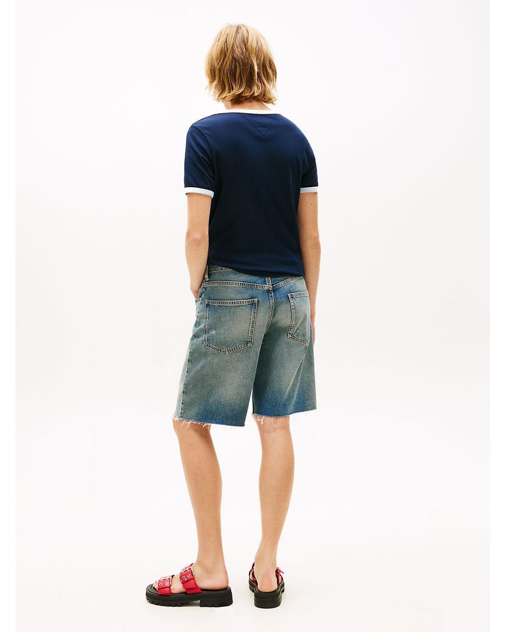 Tommy Hilfiger Blue Wavy Flag Contrast Ringer T-Shirt