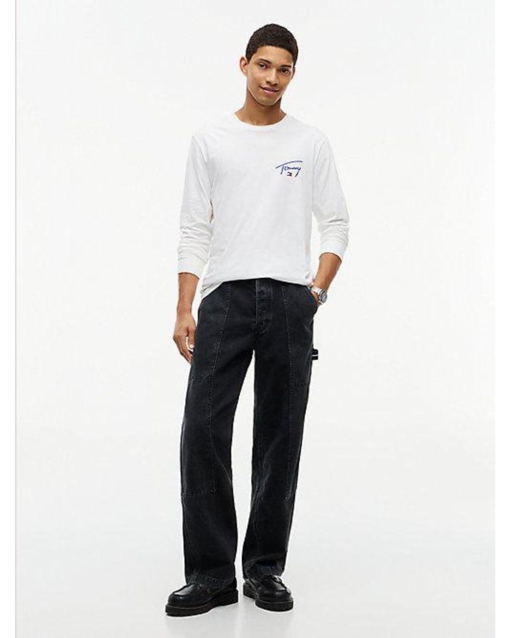 Tommy Hilfiger White Tommy Jeans Signature Logo Slim Long Sleeve T-Shirt for men