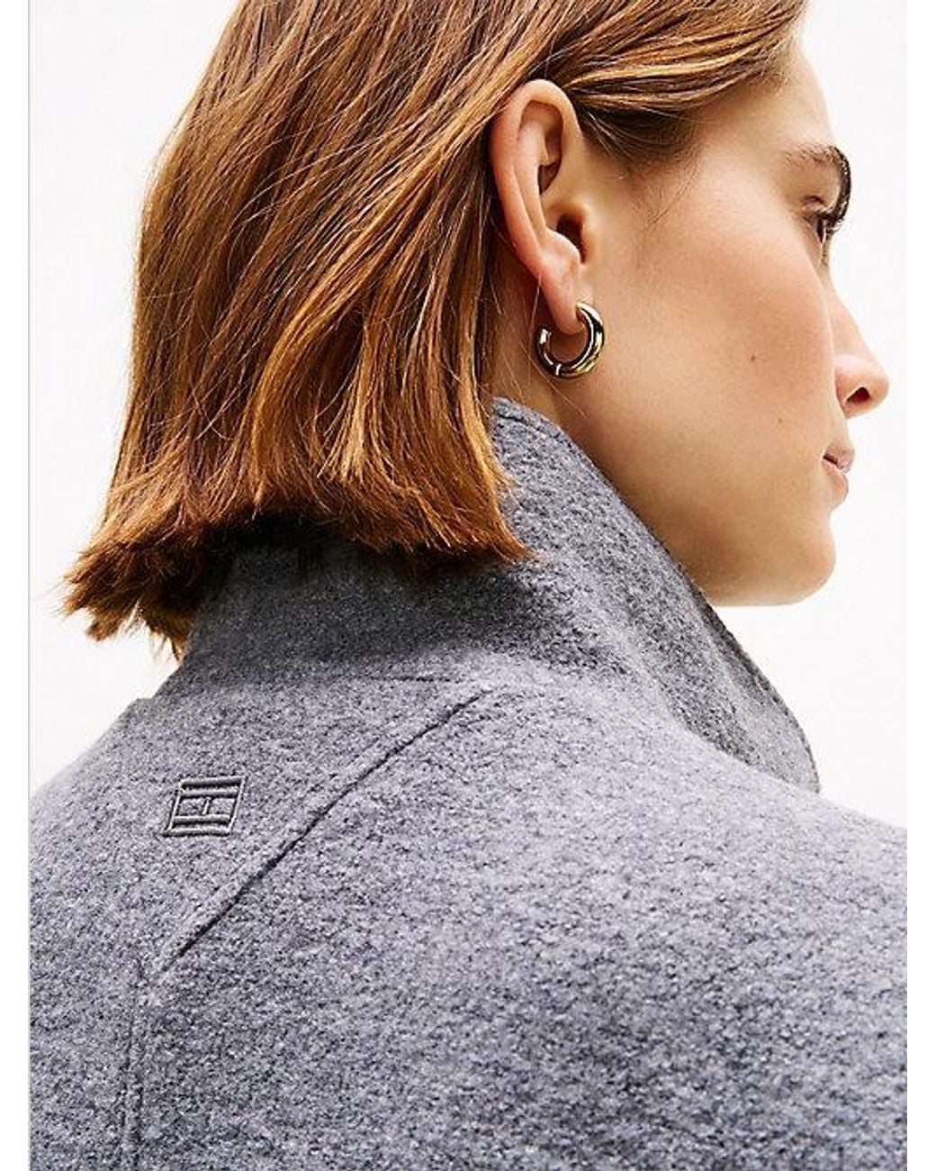 Tommy Hilfiger Blue Wool Blend Funnel Neck Relaxed Coat