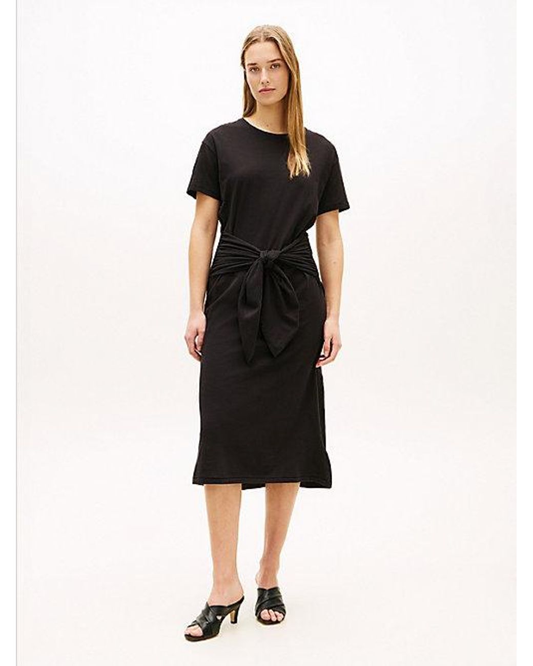 Tommy Hilfiger Black Textured Knot Relaxed Midi T-Shirt Dress