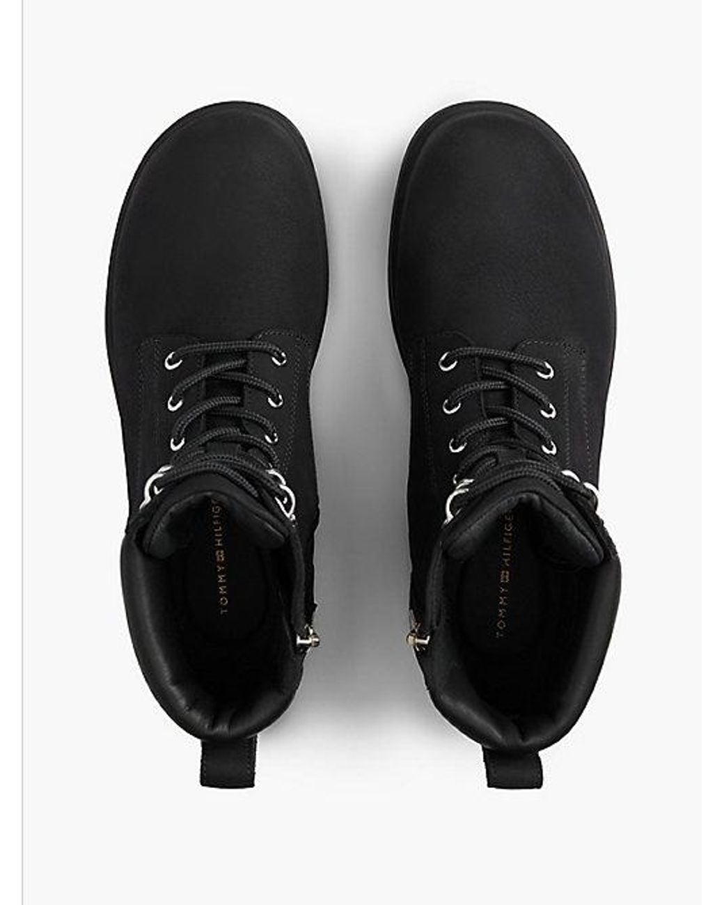 Tommy Hilfiger Black Waterproof Leather Lace Up Ankle Boots
