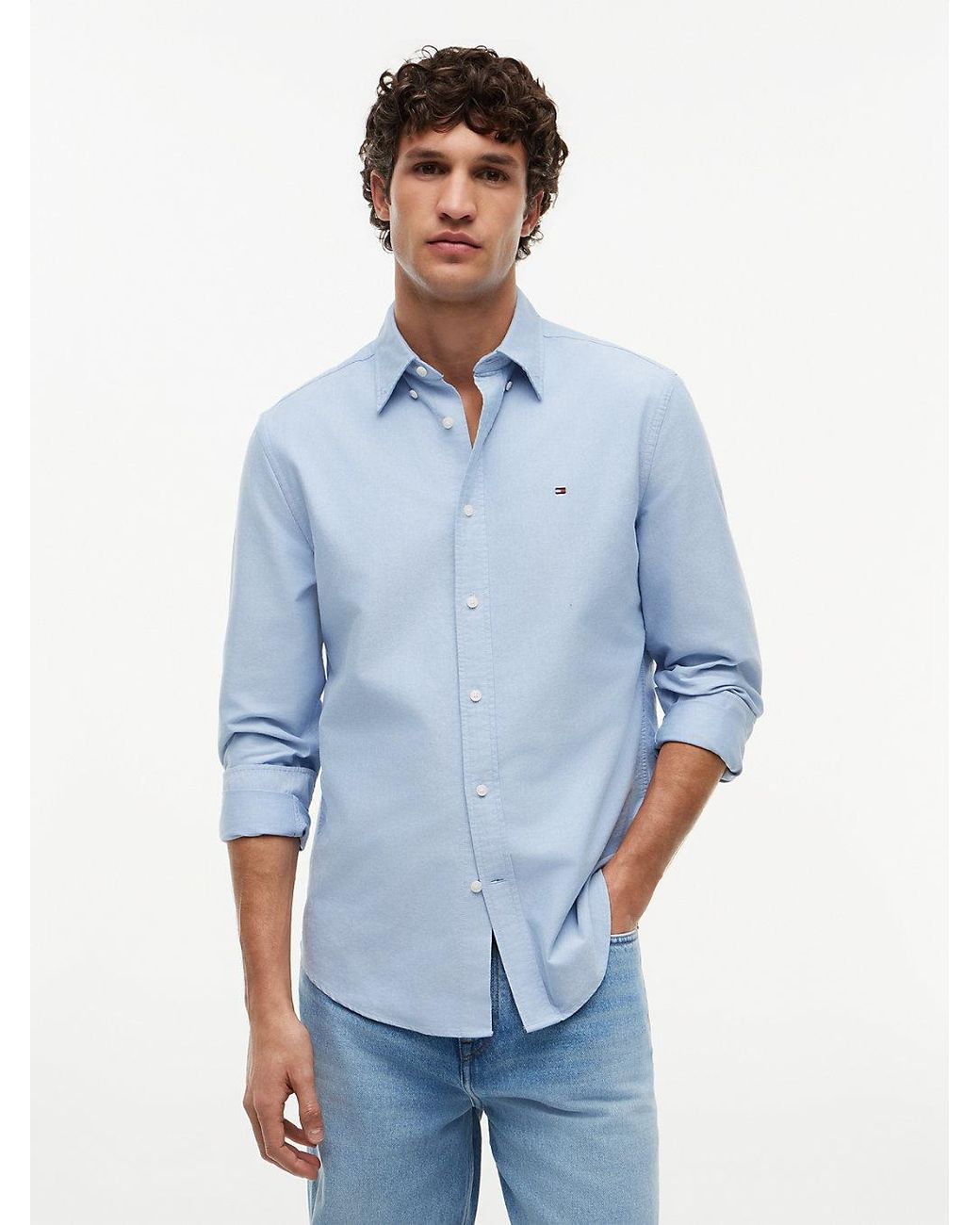 Tommy Hilfiger Blue Heritage Oxford Solid Regular Long Sleeve Shirts,preppy Navy/desert Sky Solid Xx-large for men
