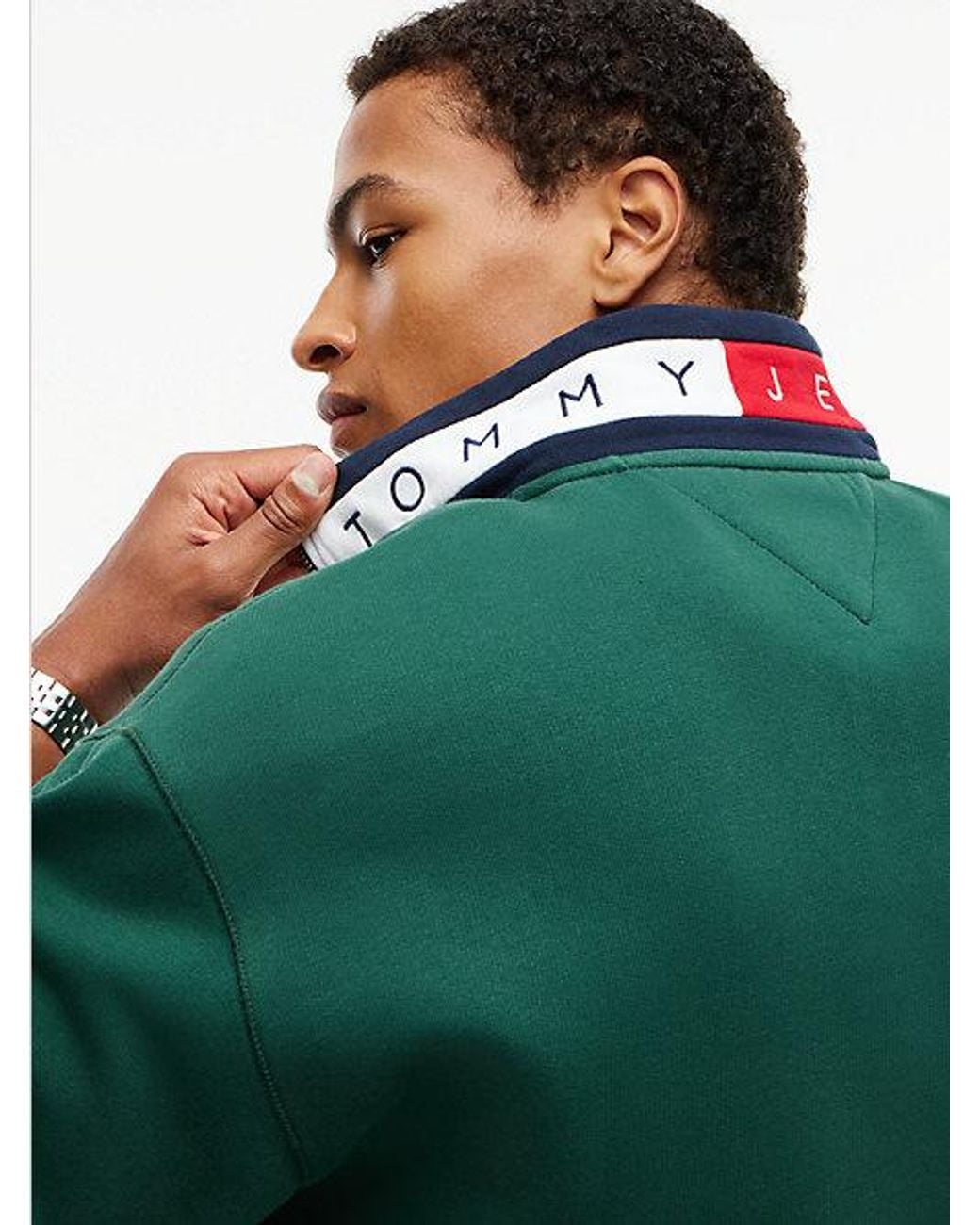 Tommy Hilfiger Green Tommy Jeans Tommy Badge Relaxed Quarter Zip Sweatshirt for men