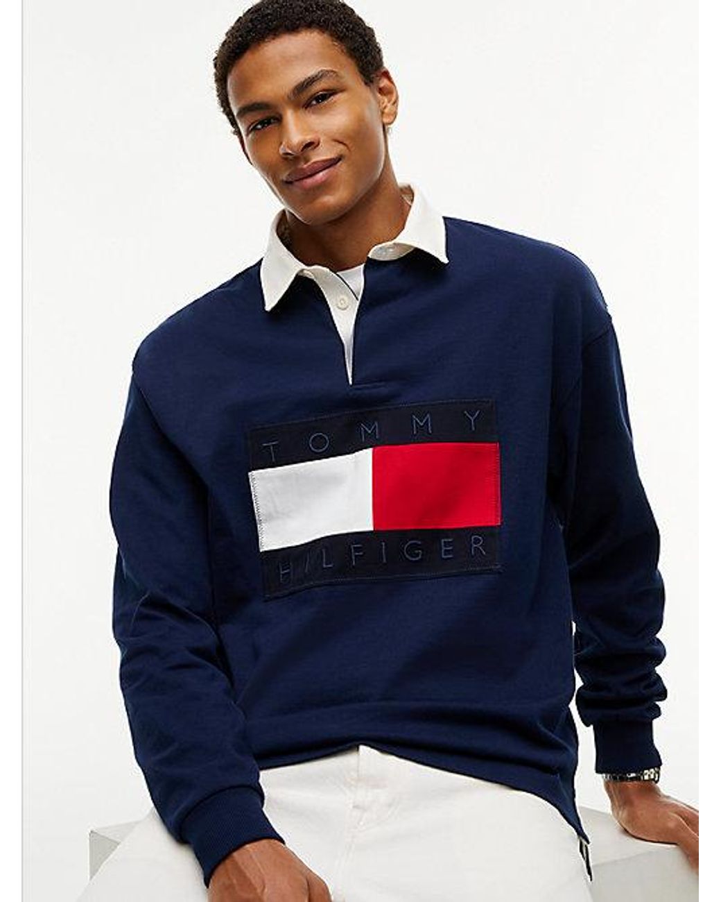 Tommy Hilfiger Blue Flag Logo Relaxed Rugby Shirt for men