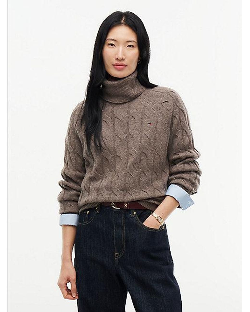 Tommy Hilfiger Multicolor Pure Wool Cable Roll Neck Jumper