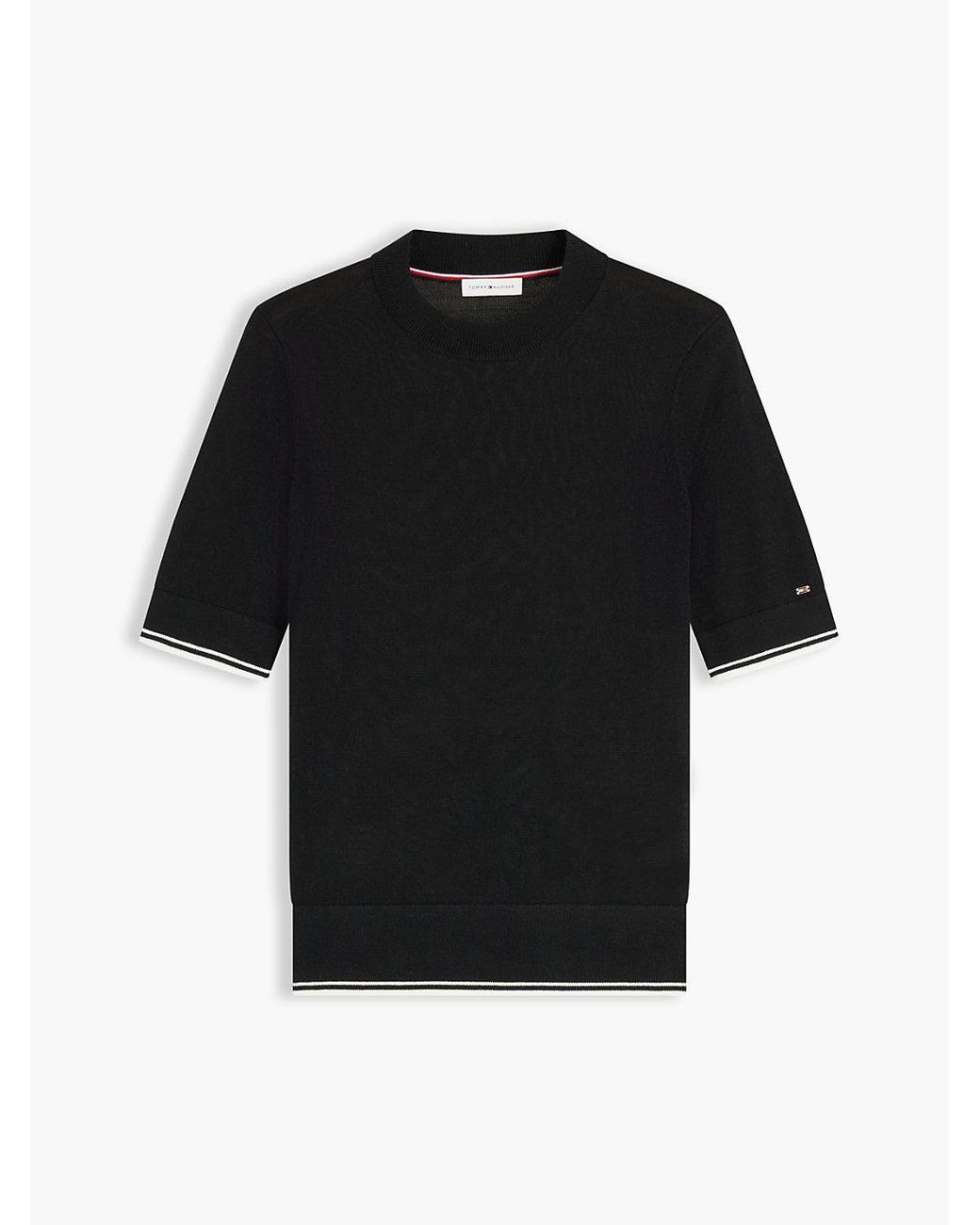 Tommy Hilfiger Black Tipped Short Sleeve Jumper With Silk
